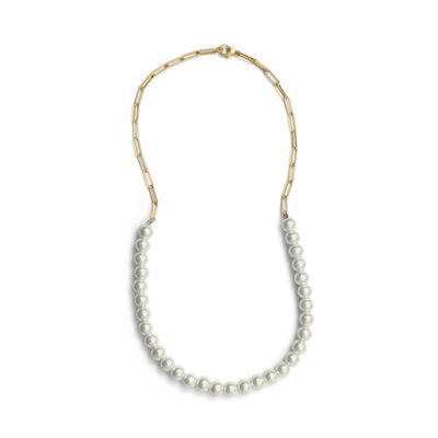 Freshwater 8mm Pearl Paperclip Link Necklace in Gold-Plated Sterling Silver